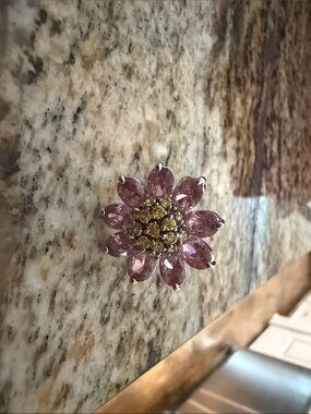 Pink Crystal Floral Ring with Gold-Tone Center